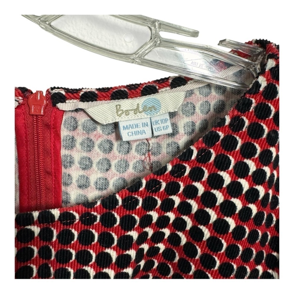 Boden Hannah Seam Detail Red Black Polka Dot Corduroy Sheath Dress - Picture 3 of 6